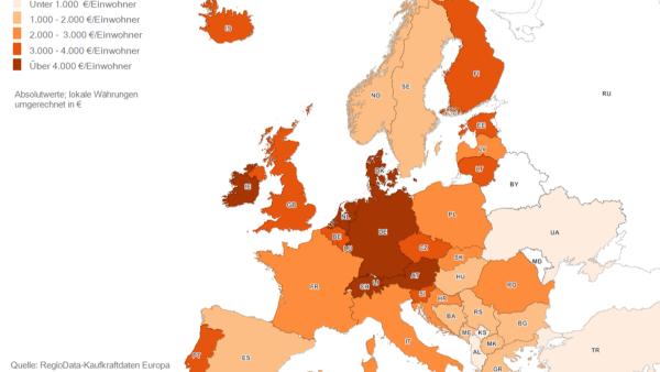 REGIODATA-Analyse: Kaufkraftzuwachs in Europa