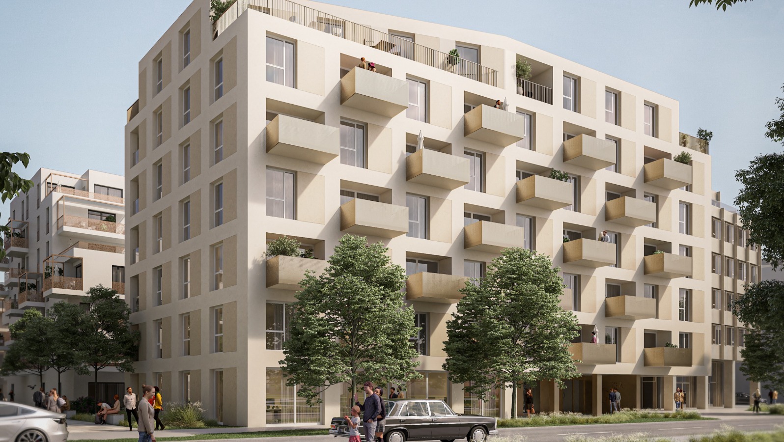 Visualisierung des Wohngebäudes „Eybnerstraße | Leben im Grünen“