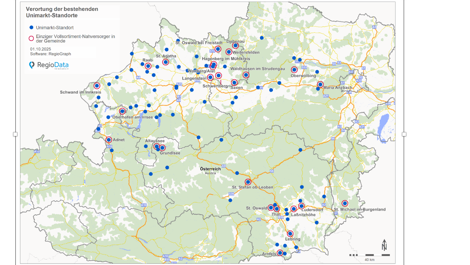 Karte von den Unimarkt-Standorten in Österreich
