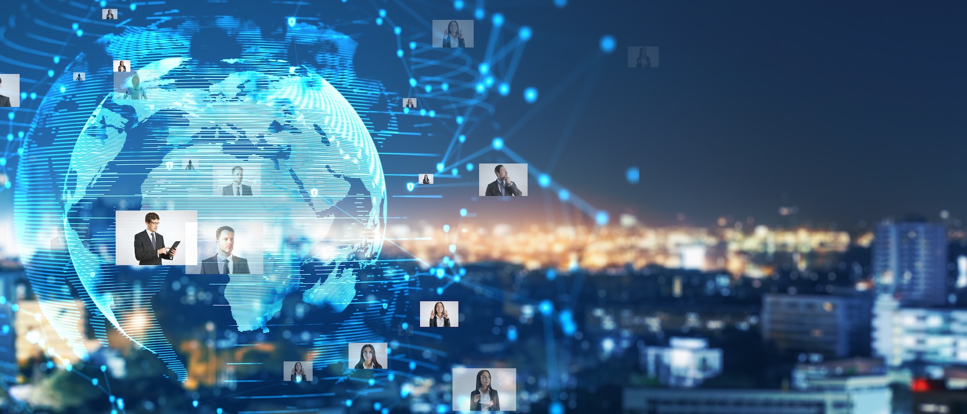 Grafik mit Menschen und Weltkarte