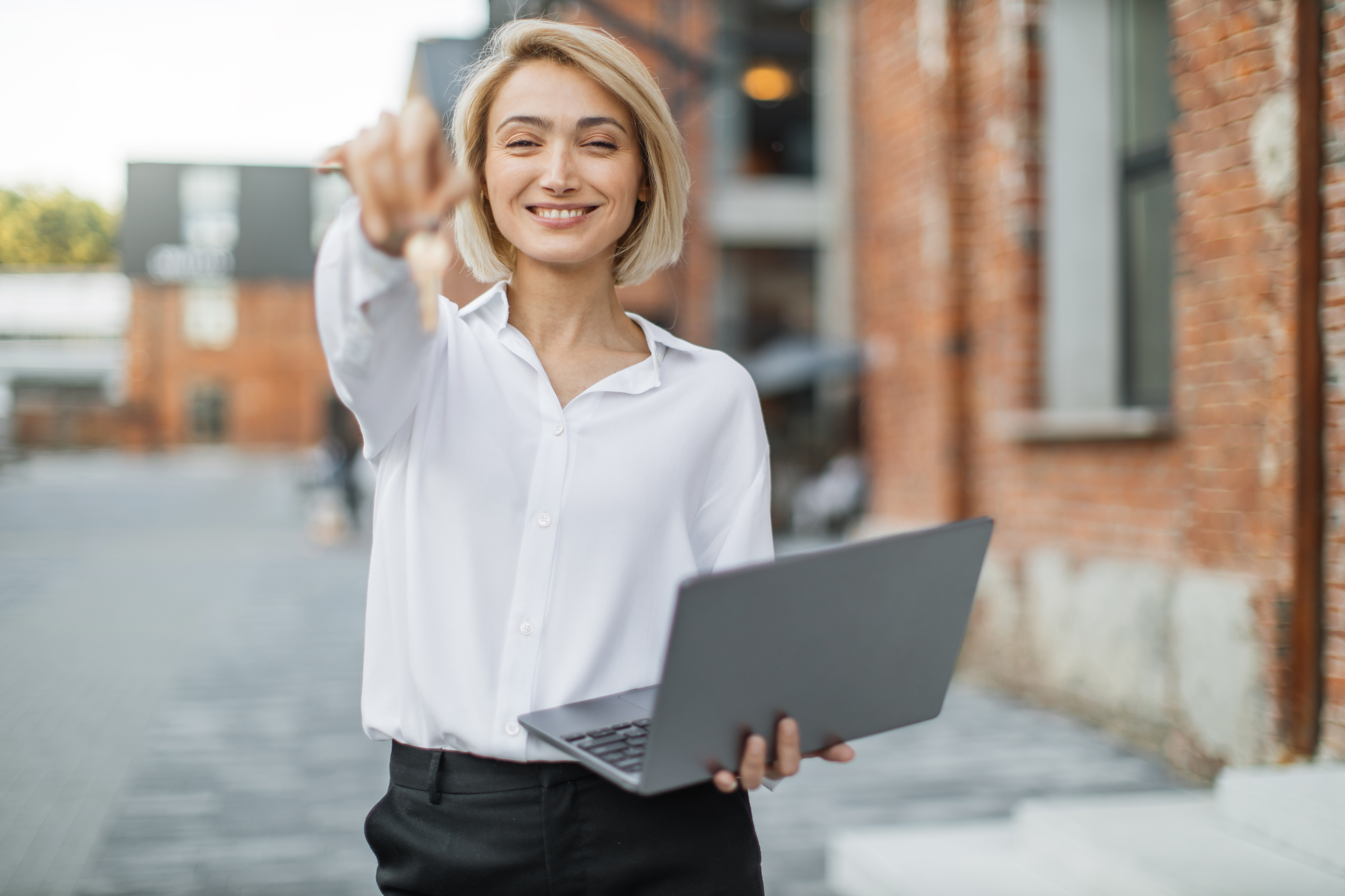 cheerful young businesswoman in white shirt and bl 2022 07 06 17 44 32 utc